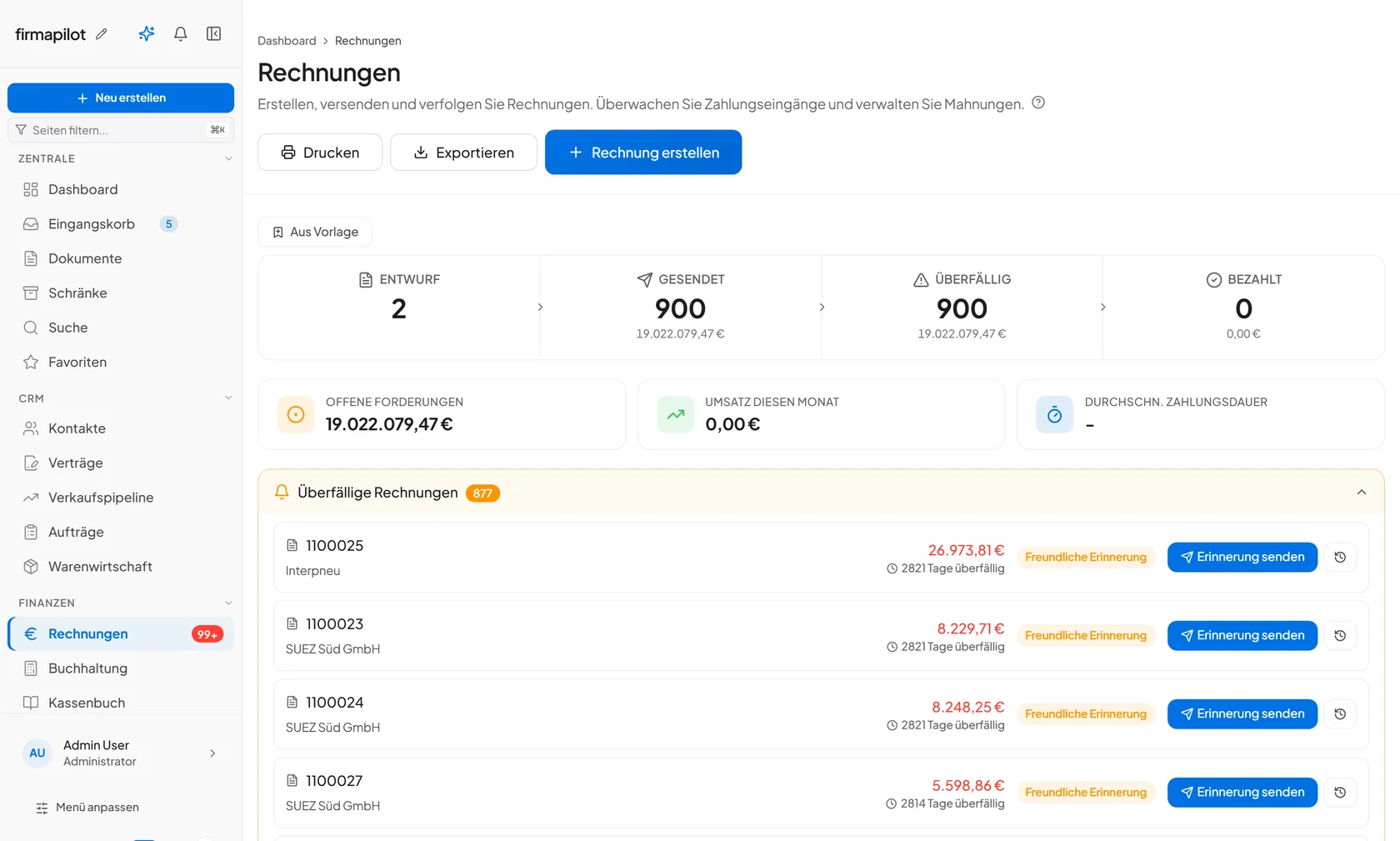 FirmaPilot Rechnungen — Faktura, Mahnwesen und offene Posten